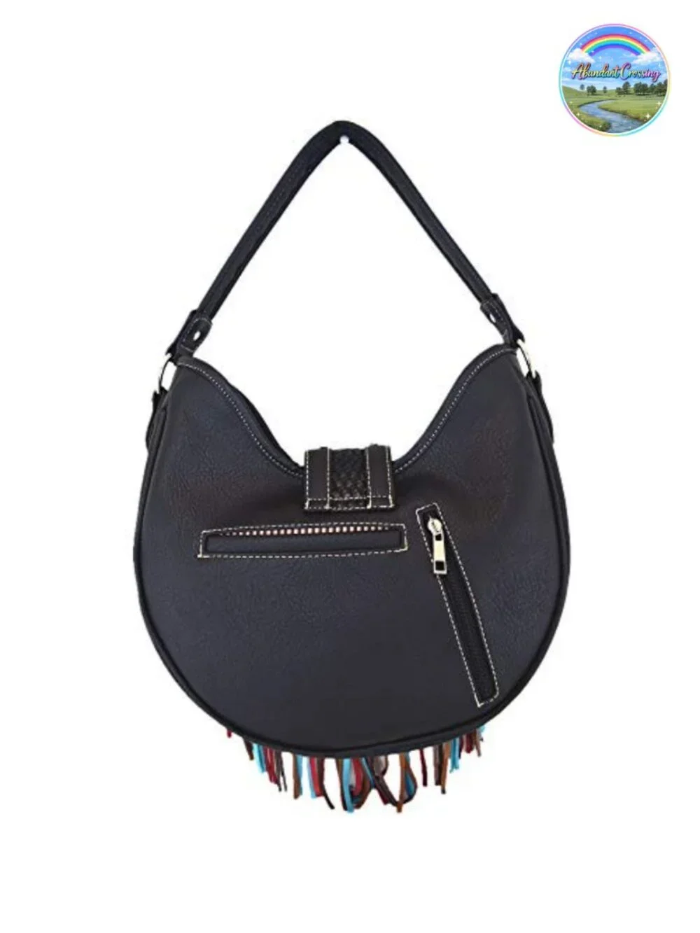 Fringe Conchos Gem Rhinestone Woven Leather Purse Shoulder Bag Wallet Set